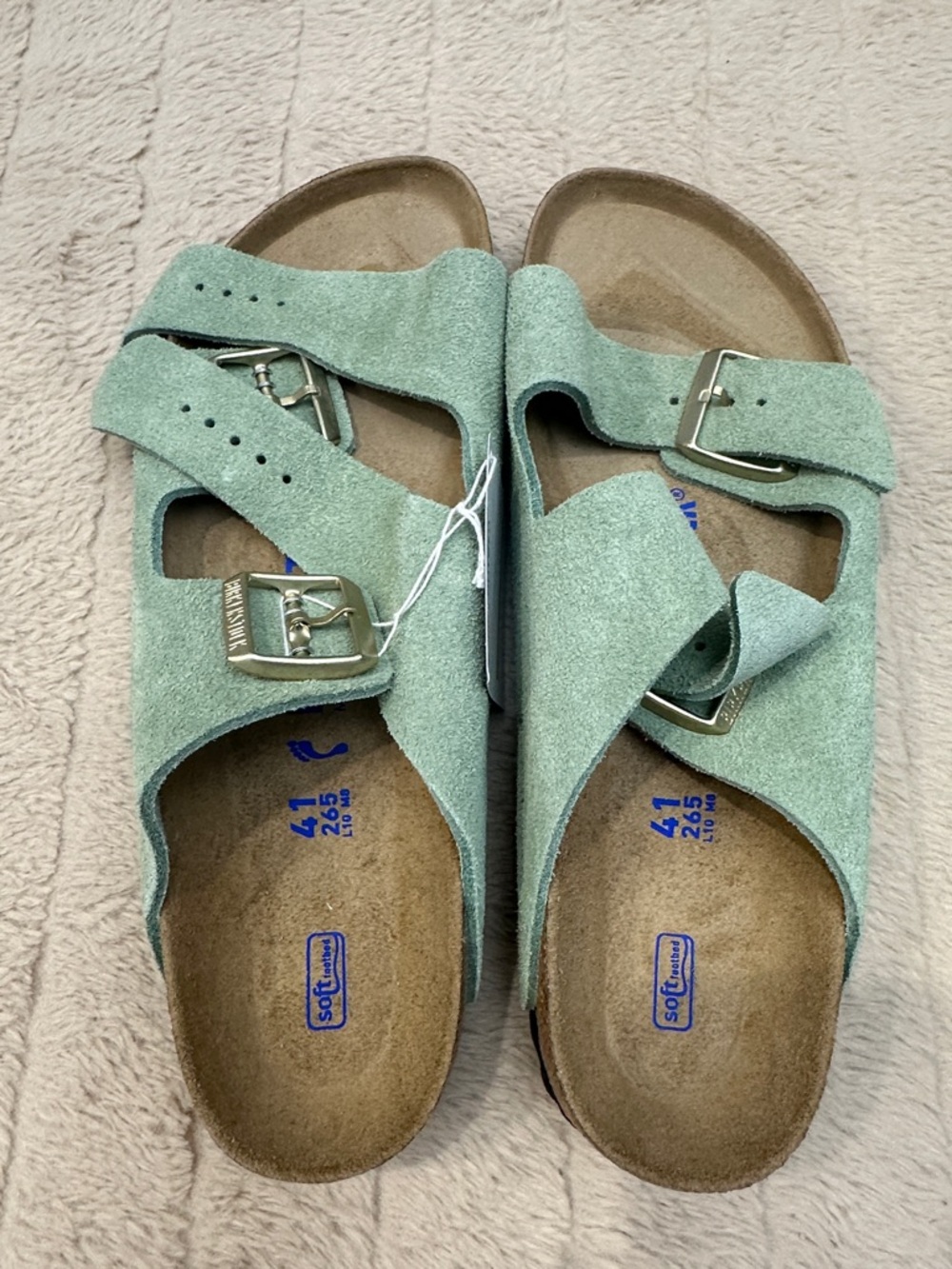 Birkenstock Mint Green Suede Dual-Buckle Slide Sandals